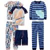 Simple Joys by Carter's 6-Piece Snug Fit Cotton Pajama Set Pigiama, Blu Marino Righe/Grigio Auto/Stampa Testo, 24 Mesi (Pacco da 3) Bimbo