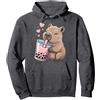 Cute Capybara Drink Bubble Boba Tea Kawaii Capybara Bere Bubble Tea Amante Ragazze Bambini Felpa con Cappuccio, Unisex per Adulti, Grigio Scuro, XL