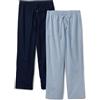Amazon Essentials Pantaloni Pigiama Lunghi in Popeline di Cotone Elasticizzato Uomo, Confezione da 2, Blu Marino/Thin Stripe, M