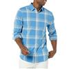 Amazon Essentials Camicia in Popeline Elasticizzato A Manica Lunga dalla vestibilità Aderente Uomo, Blu Chiaro Arancione Motivo Scozzese, S