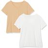 Amazon Essentials Maglietta da Donna a Maniche Corte con Scollo a V, vestibilità Classica, Confezione da 2, Bianco/Cammello Chiaro, 2X
