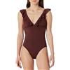 Amazon Essentials Costume da Bagno Intero con Scollo a V e Volant Donna, Marrone Intenso, 42