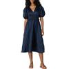 Amazon Essentials Donna Abito Midi in Raso di Cotone con Busto Aderente e Gonna Svasata, Maniche a Sbuffo e Scollo a V