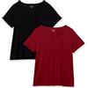 Amazon Essentials Maglietta da Donna a Maniche Corte con Scollo a V, vestibilità Classica, Confezione da 2, Nero/Bordeaux, 2X