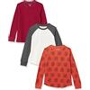 Amazon Essentials T-shirt termica a maniche lunghe Bambini e ragazzi, Pacco da 3, Arancione Tigrata/Bianco/Rosso, 3 anni