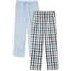 Amazon Essentials Pantaloni Pigiama Lunghi in Popeline di Cotone Elasticizzato Uomo, Confezione da 2, Azzurro Opaco/Blu Marino Motivo Scozzese, XXS