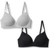 Amazon Essentials Bralette foderata in cotone Donna, Pacco da 2, Grigio Puntinato/Nero, 3C