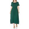 Amazon Essentials Vestito Molto Lungo Stretto in Vita A Maniche Corte (Taglie Forti Disponibili) Donna, Verde Giada, S