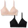 Amazon Essentials Reggiseno Bralette da Donna a Triangolo Senza Ferretto in Microfibra con Pizzo Donna, Confezione da 2, Nero/Petalo Chiaro, XXS