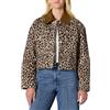 Amazon Essentials Giacca in Denim Corta con Colletto in Velluto a Coste a Contrasto, Vestibilità OversizeDonna, Nero Marrone Stampa Animalier, XL