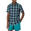 Amazon Essentials Camicia in Popeline a Maniche Corte Slim Uomo, Blu Marino Verde Motivo Scozzese, M