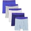 Amazon Essentials Boxer Aderenti in Cotone Traspirante, Senza Etichette Uomo, Confezione da 5, Azzurro Stampa Mista/Bianco/Blu Reale/Grigio Puntinato/Nero Stampa Rugby, XXL