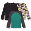Amazon Essentials T-Shirt Termica a Maniche Lunghe Bambini e Ragazzi, Pacco da 3, Ecru Montagne/Nero/Verde Turchese, 5 Anni