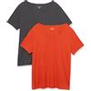 Amazon Essentials T-Shirt da Donna a Maniche Corte con Scollo a V (Disponibile in Taglie Forti), Confezione da 2, Antracite/Rosso Pomodoro, XXL Plus
