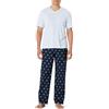 Amazon Essentials Set Pigiama con Pantaloni in Popeline di Cotone Elasticizzato e T-Shirt in Jersey di Cotone Uomo, Anatre/Blu Chiaro, M