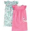 Simple Joys by Carter's 2-Pack Nightgowns Camicia da Notte, Rosa A Pallini/Verde Menta Arcobaleno, 8-10 Anni (Pacco da 2) Bambina