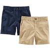 Simple Joys by Carter's Flat Front Shorts, Pack of 2 Pantaloncini, Marrone Kaki Chiaro/Blu Marino, 2 Anni (Pacco da 2) Bimbo