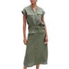 Caroll KK031-AGNES Gonna in Lino Lunghezza Midi Verde Cachi, 36, Women's