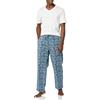 Amazon Essentials Set Pigiama con Pantaloni in Popeline di Cotone Elasticizzato e T-Shirt in Jersey di Cotone Uomo, Bianco/Blu Foglie Di Palma, XL