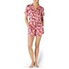 Amazon Essentials Completo da Notte in Raso con Top a Maniche Corte con Bottoni e Pantaloncini Donna, Rosso Mattone Ventaglio Floreale, L