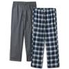 Amazon Essentials Pantaloni Pigiama Lunghi in Popeline di Cotone Elasticizzato Uomo, Confezione da 2, Carbone/Plaid Country, S