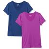 Amazon Essentials T-Shirt Tecnica Scollo V Elasticizzata Asciugatura Rapida (Anche in Taglie Forti) Donna, Pacco da 2, Blu Marino/Porpora Orchidea, XS