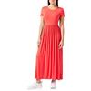 Amazon Essentials Vestito Molto Lungo Stretto in Vita A Maniche Corte (Taglie Forti Disponibili) Donna, Rosso, XL