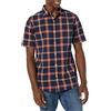 Amazon Essentials Camicia a Maniche Corte in Popeline Elasticizzato (Disponibile in Taglie Extra Forti) Uomo, Blu Marino Rosso Motivo Scozzese, S