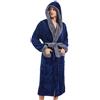 Inner Wish Accappatoio da uomo con cappuccio, accappatoio lungo in peluche, comodo e caldo, accappatoio peloso per spa maschile con tasche, Blu Navy + grigio scuro, Large-X-Large
