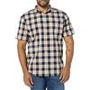 Amazon Essentials Camicia in Popeline a Maniche Corte Slim Uomo, Blu Marino Oro Motivo Scozzese, M