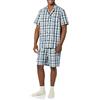 Amazon Essentials Set Pigiama Corto con Collo a Risvolto in Popeline di Cotone Elasticizzato Uomo, Blu Marino Grigio Talpa Madras Plaid, 3XL