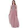 Maya Deluxe Maxi Abito da Donna da Damigella d'Onore con Scollo all'Americana e Paillettes, Impreziosito da Balli, Lauree, Matrimoni Vestito, Rosa Satinato, 34