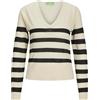 JJXX Maglione da Donna Jxathena con Scollo a V, Cloud Dancer/Stripes:/Nero, M