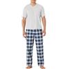 Amazon Essentials Set Pigiama con Pantaloni in Popeline di Cotone Elasticizzato e T-Shirt in Jersey di Cotone Uomo, Grigio Chiaro Puntinato/Plaid Country, XL