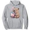 Cute Capybara Drink Bubble Boba Tea Kawaii Capybara Bere Bubble Tea Amante Ragazze Bambini Felpa con Cappuccio, Unisex per Adulti, Grigio Melange, S