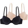 Dorina Set 2 Reggiseni Demi Donna Louise - Leggermente Imbottiti, con Ferretto, Coppe Preformate, Microfibra a Strisce Burnout Premium & Micro Morbida per Comfort e Supporto, Nero e Beige