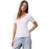 Calvin Klein Donna T-Shirt Maniche Corte Woven Label Rib V-Neck Scollo a V, Bianco (Bright White), XXS
