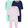 Simple Joys by Carter's 3-Pack Sleep And Play Dormienti, Bianco Fiori/Blu Marino Pois/Verde Menta Floreale, 0 Mesi (Pacco da 3) Bimba