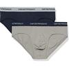Emporio Armani Underwear 2-Pack Brief Essential Core Logoband, Slip Uomo, Grigio/Blu, Small