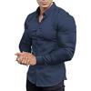 EOUOSS, Camicia da Uomo, Aderente, Maniche Lunghe, Elasticizzata, Casual, con Bottoni, Blu Navy, M