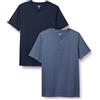 Amazon Essentials Maglietta Henley in Cotone con Maniche Corte Uomo, Pacco da 2, Blu Marino/Denim, L