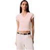 Calvin Klein Donna T-Shirt Maniche Corte Woven Label Rib Tee con Scollo a V, Rosa (Mangano Calcite), M