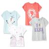 Amazon Essentials Disney | Marvel | Star Wars | Frozen | Princess T-Shirt a Maniche Corte Bambine e Ragazze, Pacco da 4, Blu/Grigio/Bianco/Frozen - Elsa E Olaf, 2 anni