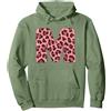 Leopard Alphabet Cheetah Letter Tees Lettera M Ghepardo Leopardo Stampa Rosa Iniziale Zebra Corrispondenza Felpa con Cappuccio, Unisex per Adulti, Verde Salvia, XL