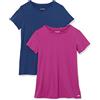 Amazon Essentials Top da Palestra Tecnico a Maniche Corte a Girocollo Elasticizzato ad Asciugatura Rapida (Disponibile in Taglie Forti) Donna, Lot de 2, Blu/Porpora Orchidea, S