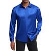 J.Ver - Camicia da Uomo in Raso, a Maniche Lunghe, Casual, Lucida, con Bottoni, Lussuosa, per Feste e Balli, Blu Reale, L