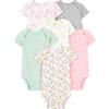 Simple Joys by Carter's 6-Pack Short-Sleeve Bodysuit Body, Multicolore/Animali della Foresta/Cuori/Dinosauri/Floreale/Frutta, 0 Mesi (Pacco da 6) Bimba
