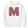 Leopard Alphabet Cheetah Letter Tees Lettera M Ghepardo Leopardo Stampa Rosa Iniziale Zebra Corrispondenza Felpa con Cappuccio, Unisex per Adulti, Bianco, XXL