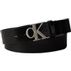 Calvin Klein Uomo Cintura Monogram Buckle 3,5 cm con Fibbia con Monogramma, Nero (Black/Antique Silver), 80 cm