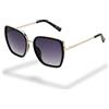 Foster Grant Fashion occhiali da sole donna - grande montatura geometrica nera con aste metallici, lenti fumé anti-graffio & anti-urto, protezione UV400